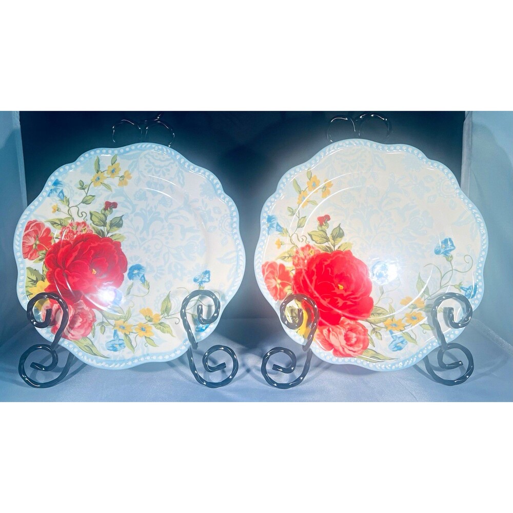 The Pioneer Woman Sweet Rose 2pc 9in Floral Scalloped Salad Plates Round